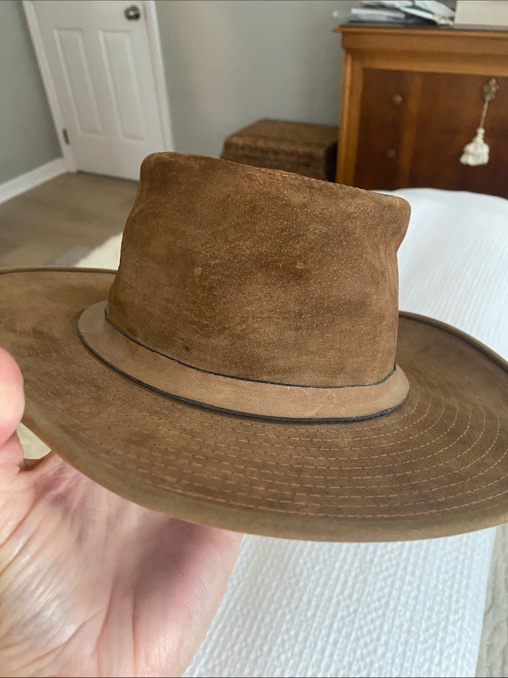 Vintage J. Crew Suede Leather Band Brown Wide Brim Women's Hat Size S - Picture 4 of 9